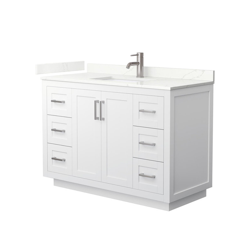 Miranda 48" Freestanding Single Bathroom Vanity with Quartz Top, Giotto Quartz, White, Brushed Nickel