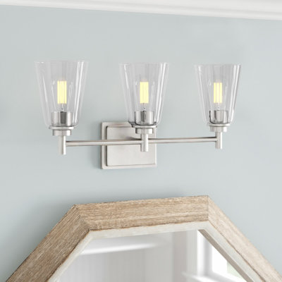 Kromer 22.5" W 3-Light Steel Vanity Light with Glass Shades