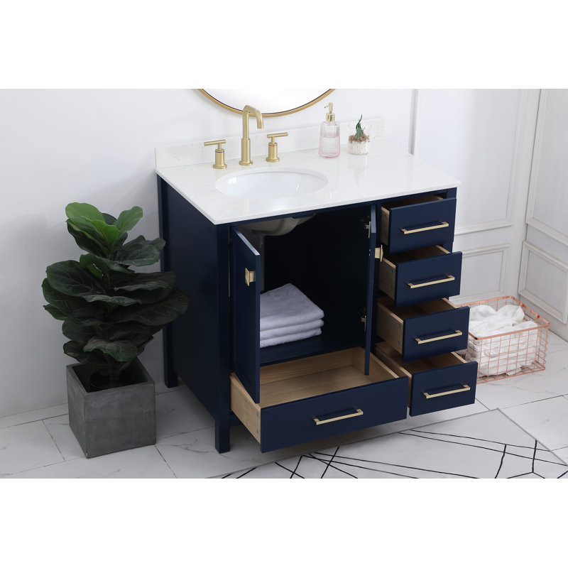 Irene 36'' Single Bathroom Vanity with Engineered Marble Top, Blue