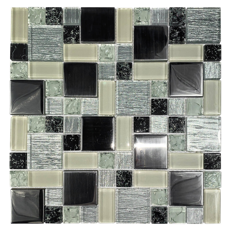 Palmerton 12" x 12" Ice-Crackle Versailles Random Sized Straight Edge Glass/Metal Mosaic Tile