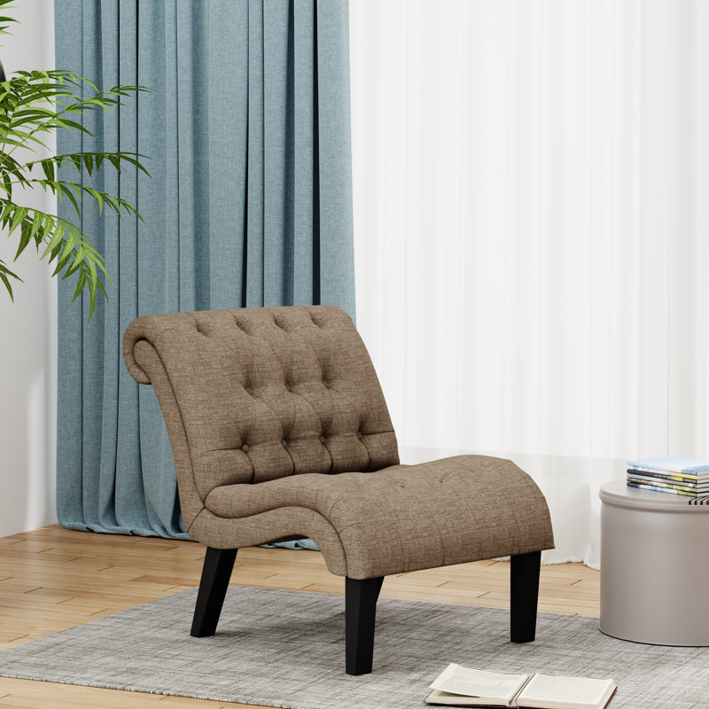 Merideth Linen Slipper Chair, Khaki Linen