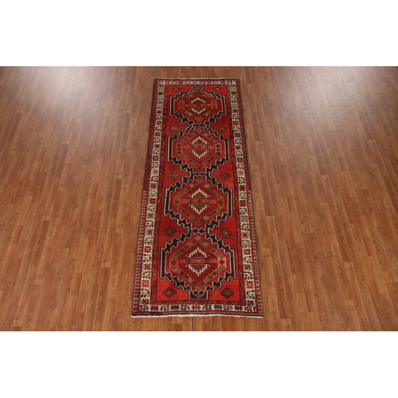 Geometric Red   Runner Rug 4x10