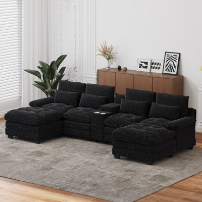 Canapé modulaire en chenille de 134 po avec porte-gobelets et ports USB