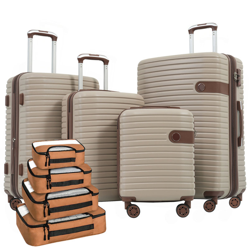 Ensemble de valises 4 pièces, valise rigide extensible en ABS avec 4 cubes de rangement, serrure TSA, roues pivotantes pour hommes femmes (16/20/24/28)