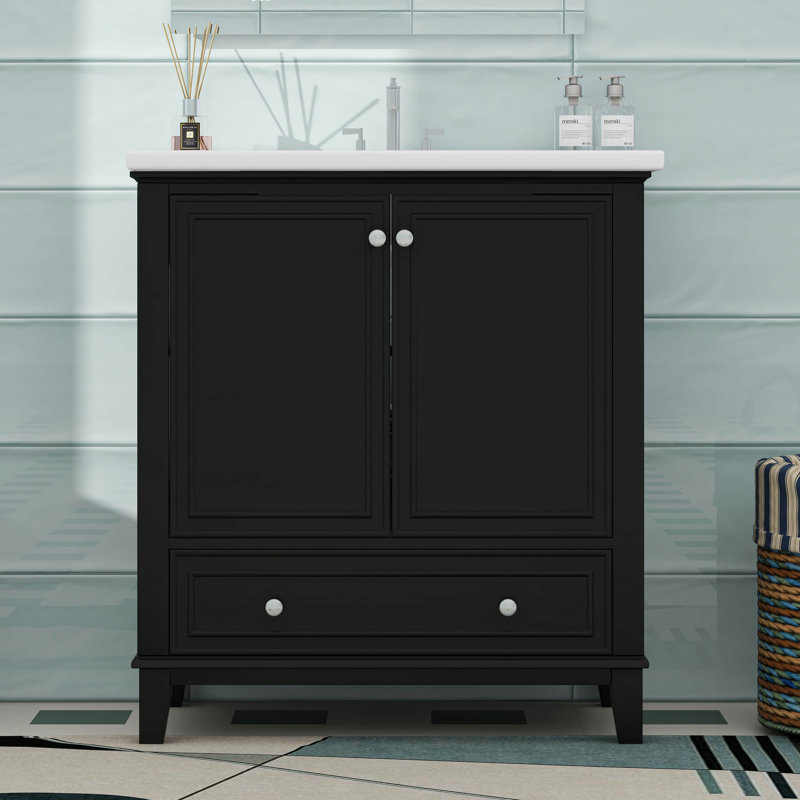 30" Bathroom Vanity With Sink And Drawer, Black