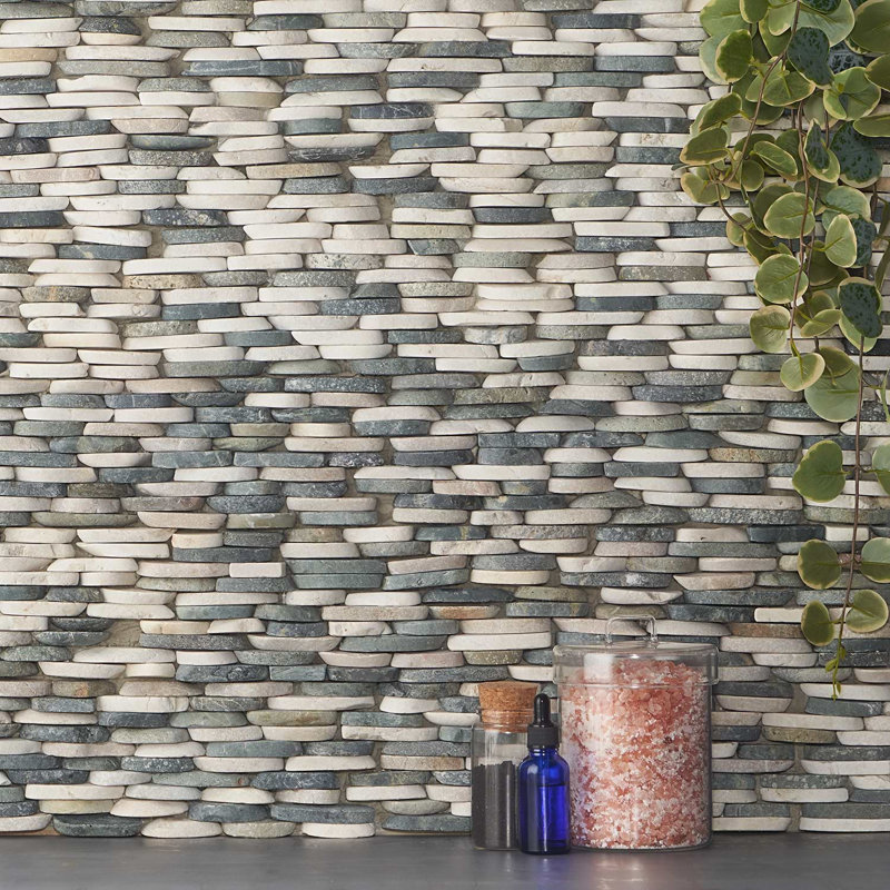 Nature Stacked Pram Gray Pebble Mosaic Tile, Sumatra Blend Multicolor