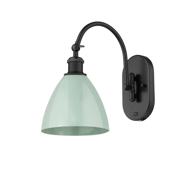 Plymouth Dome Armed Sconce, Matte Black, Seafoam White