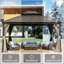 Pavillon de jardin à toit rigide 10 pi x 14 pi avec double toit en acier galvanisé, structure en aluminium, rideaux et filet pour patio et jardin
