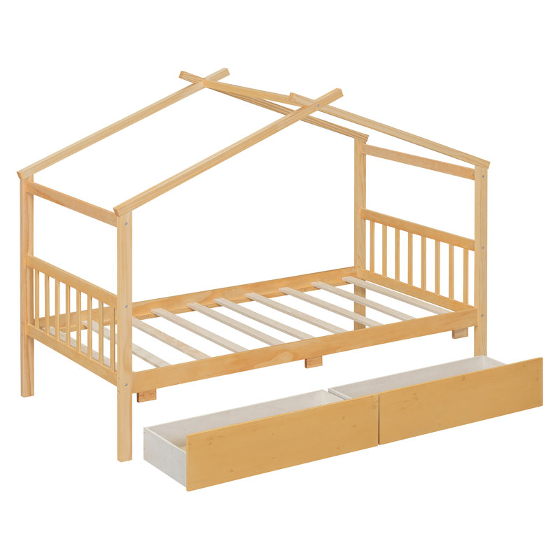 Pittston 2-Drawer Standard Bed Wooden House Bed, Twin, Natural