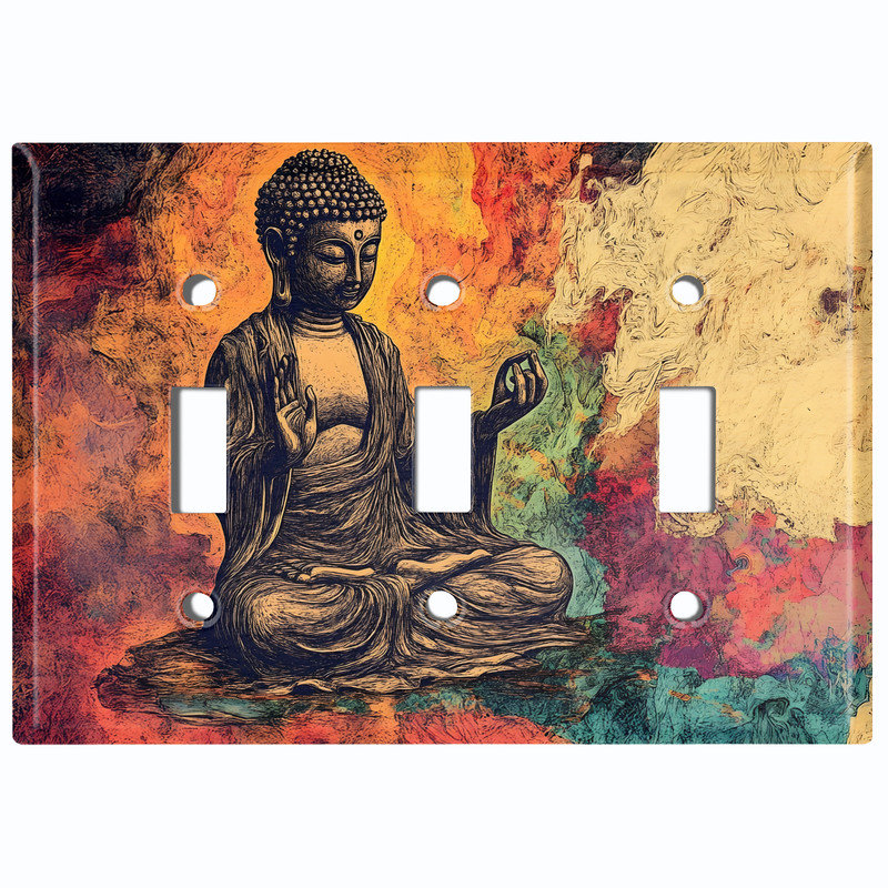 Couvercle de plaque d'interrupteur en métal; Bouddha assis taille standard US 3 bandes, Triple # 3