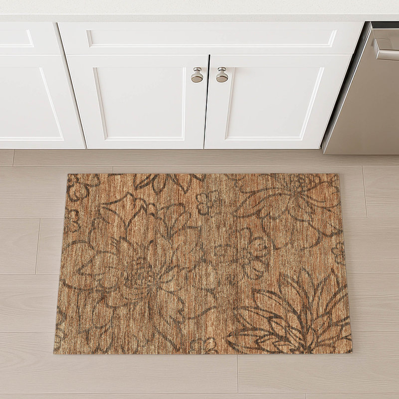 Machine Washable Indoor/Outdoor Chantille ACN2789 Floral Rug, Copper, 1'8" x 2'6"