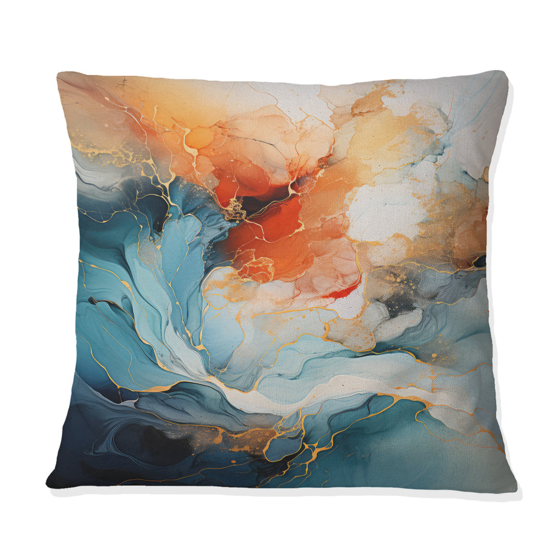 Teal Orange Bold Abstract Flow Collage II - Dams Printed Pillow Design Art 
