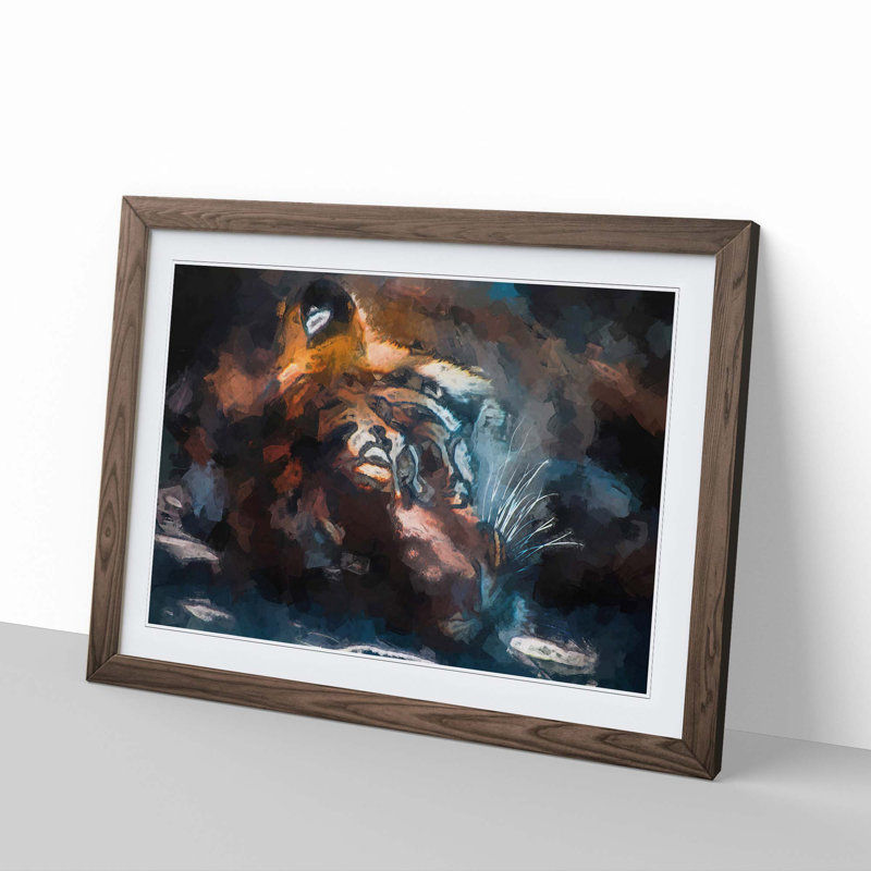Tiger in the Shade in Abstract - Picture Frame Graphic Art Print, 60cm H x 91cm W x 2cm D, Walnut