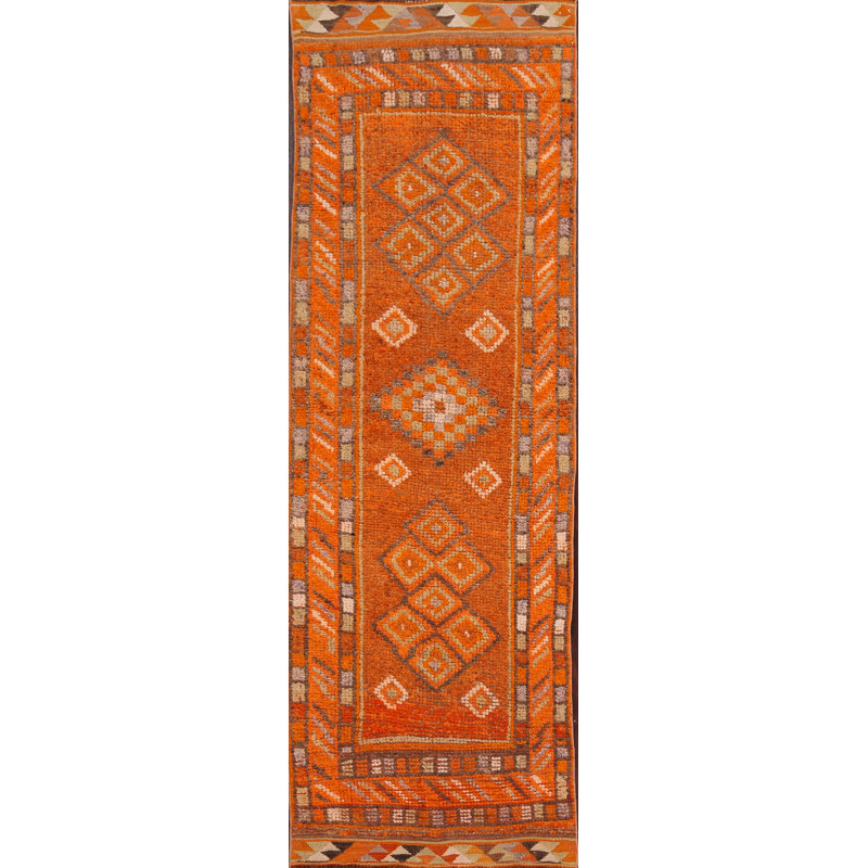 Tapis intérieur en laine de chemin orange 2 pi 8 po x 8 pi 6 po main-of-kind noué la