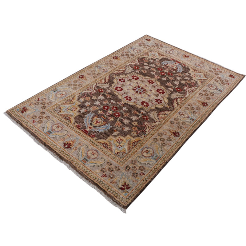 Hand Knotted Wool Area Rug in Brown And Beige