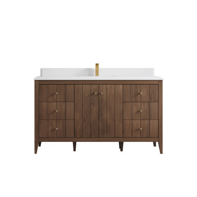 Meuble-lavabo simple 60 po avec plateau en quartz Atlanta