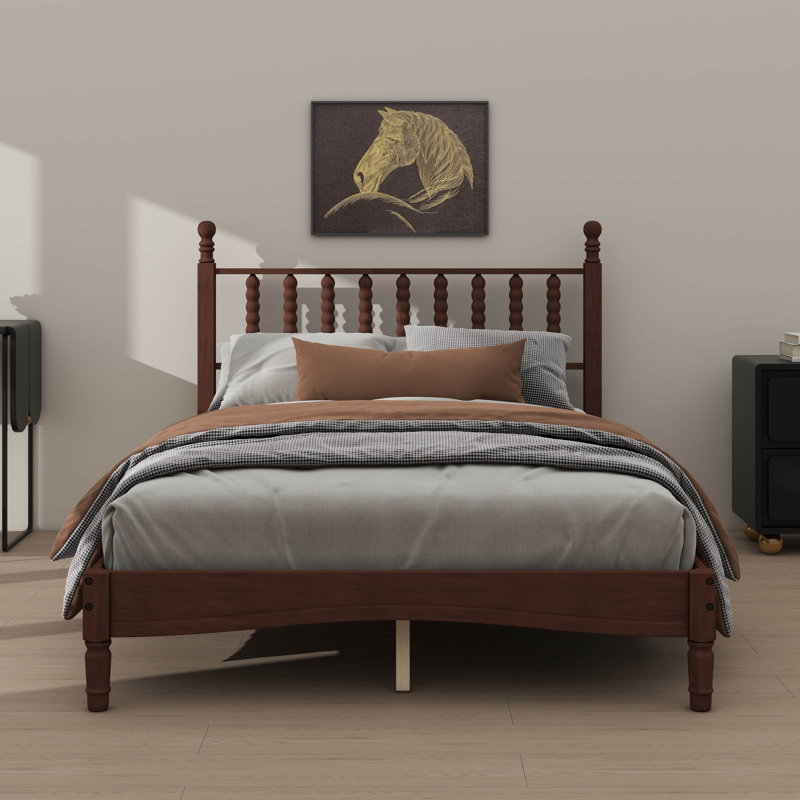 Lit plateforme double en bois avec tête de lit en forme de gourde, Double