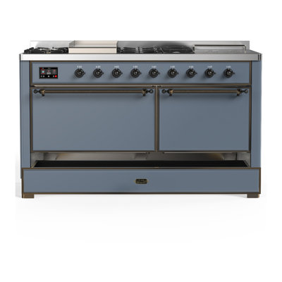 Majestic III Series 60 Inch Dual Fuel Range with 7 Sealed Burners, Griddle, Frenchtop in Antique White (Natural Gas, Copper Trim)