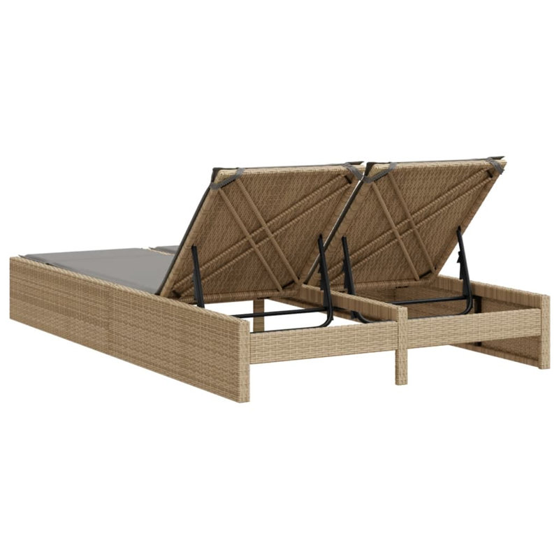 Chaise longue double avec coussins en rotin de polyester, Gris, Beige