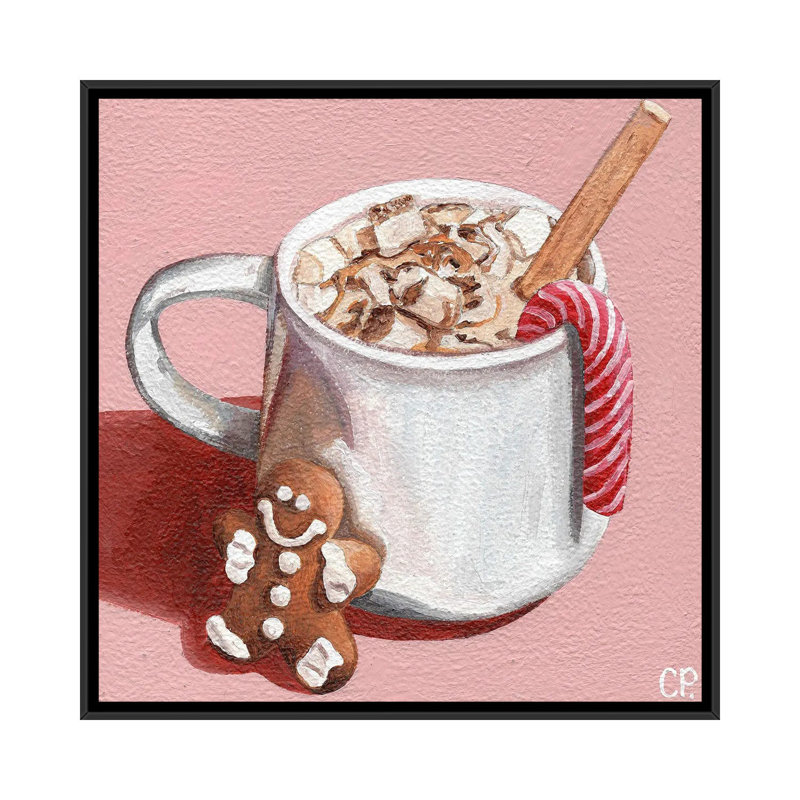 Festive Hot Choc - reproduction d'art murale - toile encadrée, Cadre flottant sans passe-partout, Noir, H 18 po x l 18 po