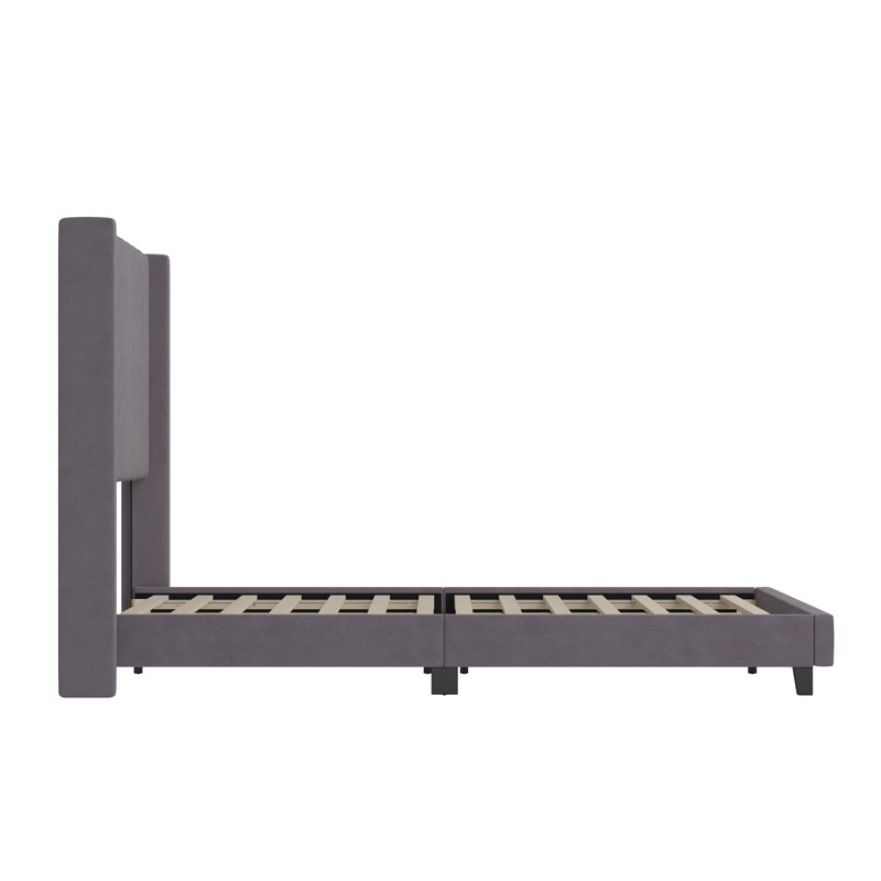 Gray Velvet Upholstered Queen Platform Bed with Headboard