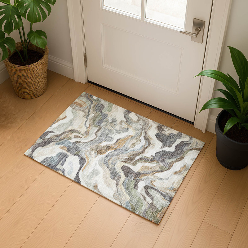 Tapis moderne lavable à la machine de qualité supérieure Mayfield AMF2162, Kaki, Rectangle 1 pi 8 po x 2 pi 6 po