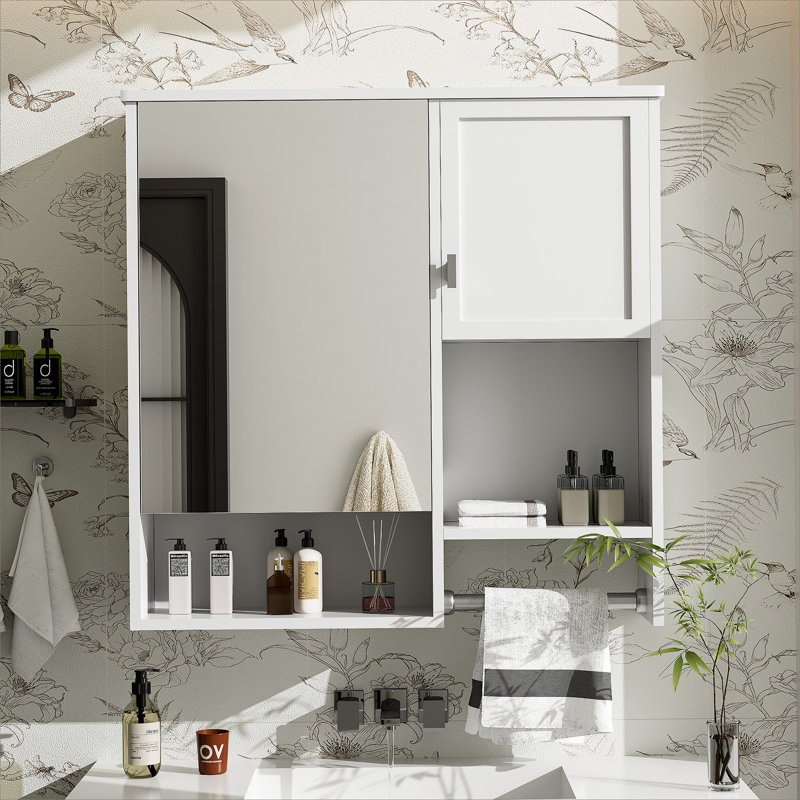 Armoire à pharmacie murale 35 po x 28 po, armoire de salle de bain moderne avec miroir, armoire à miroir avec tablettes ouvertes