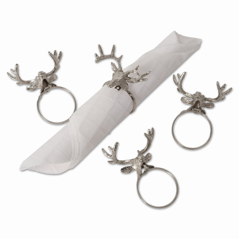 Ensemble de 4 anneaux de serviette rustique en cerf, Argent argent