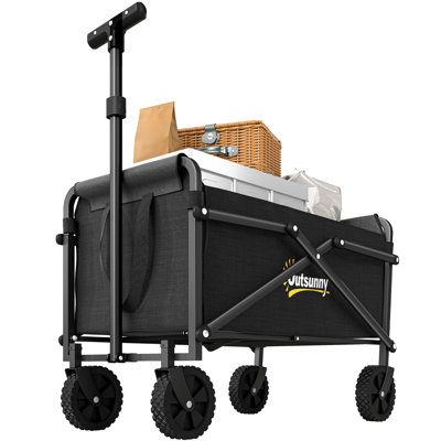 Small Collapsible Folding Wagon Cart, Utility Garden Cart, Black