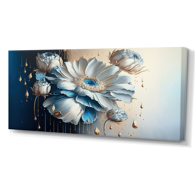 Ice Blue Daisy III - Floral & Botanical Canvas Wall Art, 28" H x 60" W