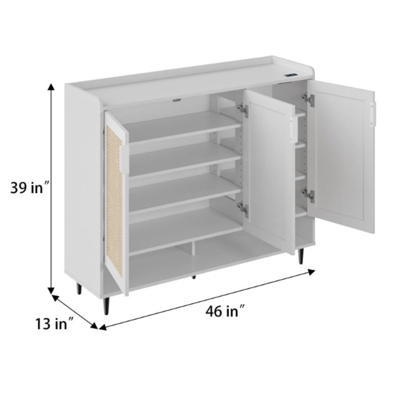 Armoire à chaussures moderne avec capteur de mouvement et désodorisant, rangement pour chaussures à 4 portes avec tablettes réglables - Blanc
