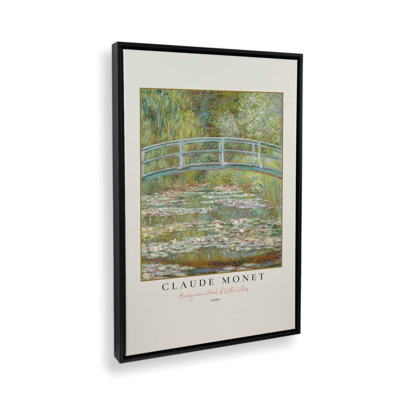 Pont sur un étang de nénuphars par Monet, Cadre flottant noir satiné, H 18,75 po x l 12,75 po