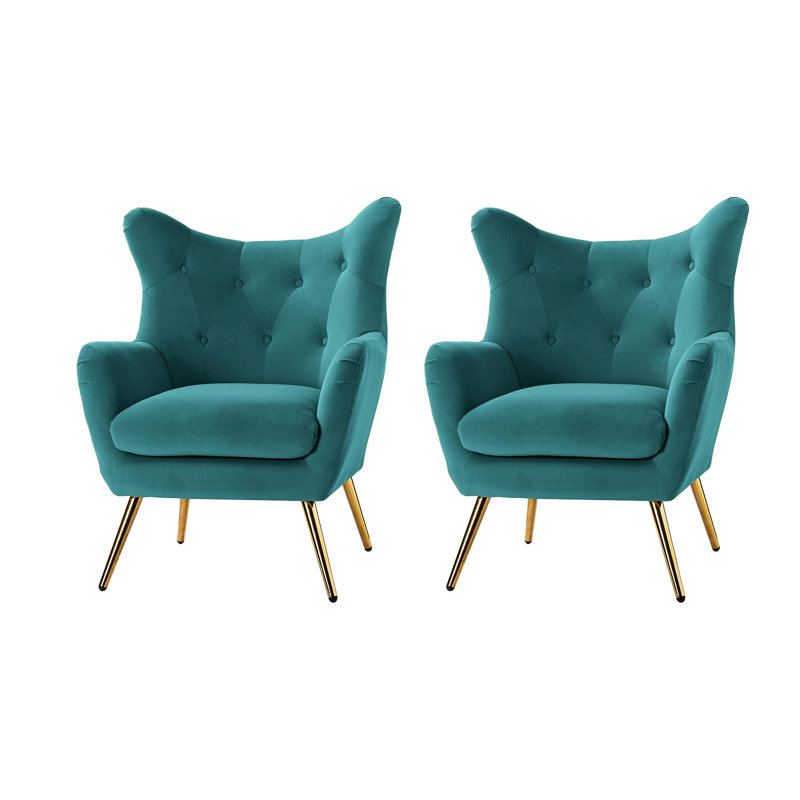 Fauteuil à oreilles 29,25 po Avianna, Velours bleu