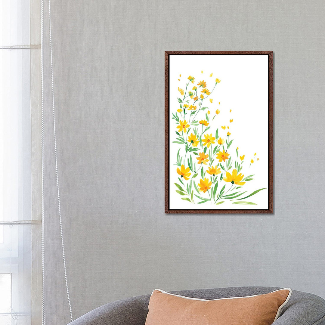 Gelbe Aquarell-Wildblumen von Blursbyai - Galerie-umwickelte Leinwand Giclée auf Leinwand