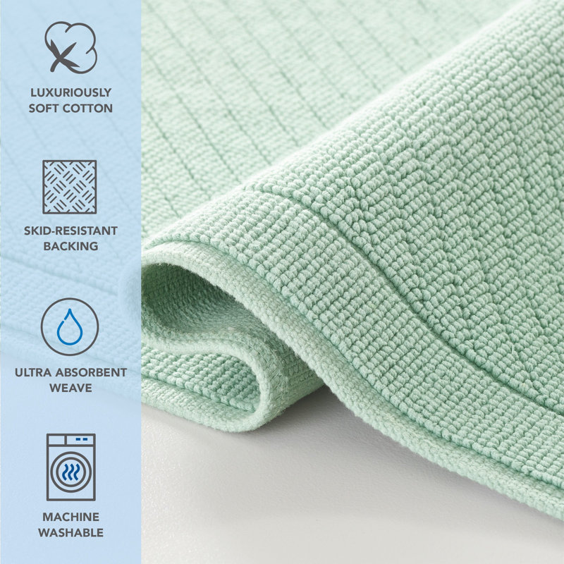 Host and Home Modern Double Weave Textured Cotton Bath Rug with Non Slip Backing, Single - 20" L x 60" W, Green