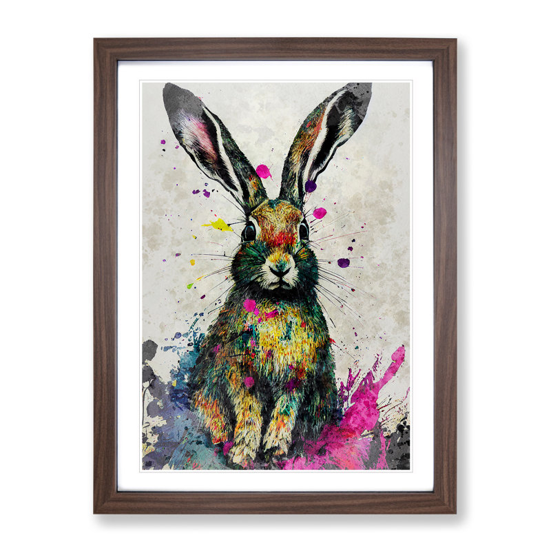 Colourful Watercolour Hare No.3 - Framed Print, 46cm H x 34cm W x 2cm D, Walnut