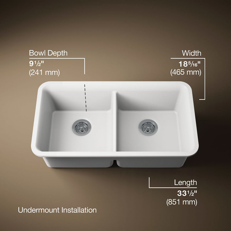 Cairn® 34" L x 18" W Under-Mount Double-Equal Kitchen Sink, Matte White