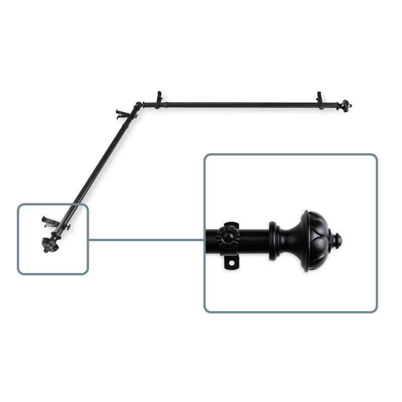 Tringle de rideau de coin simple réglable en métal Kravitz, 48 po à 84 po, Noir