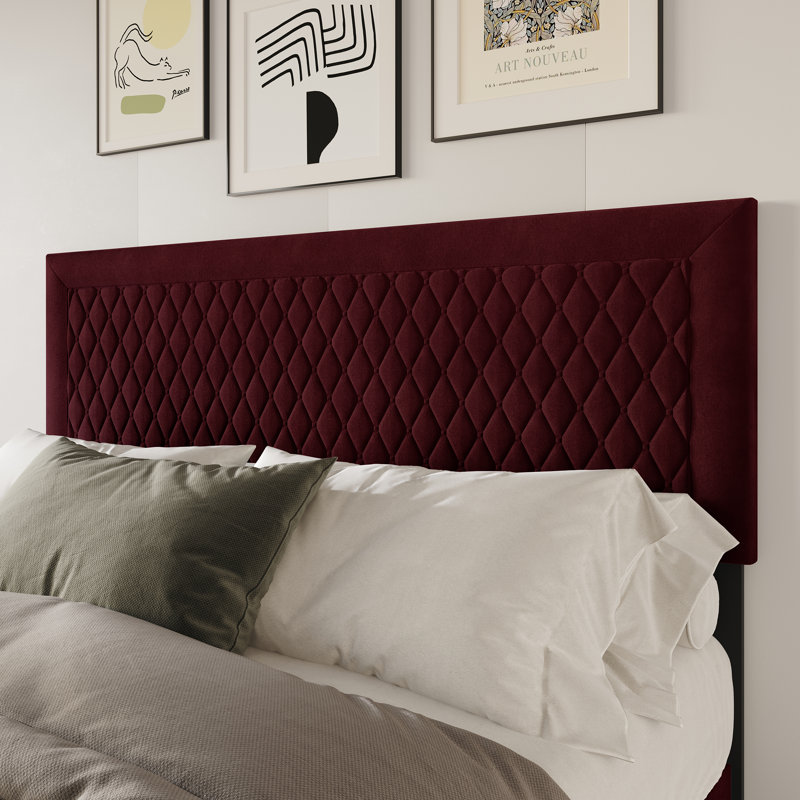 Tête de lit tapissier en velours, Rouge, Très grand