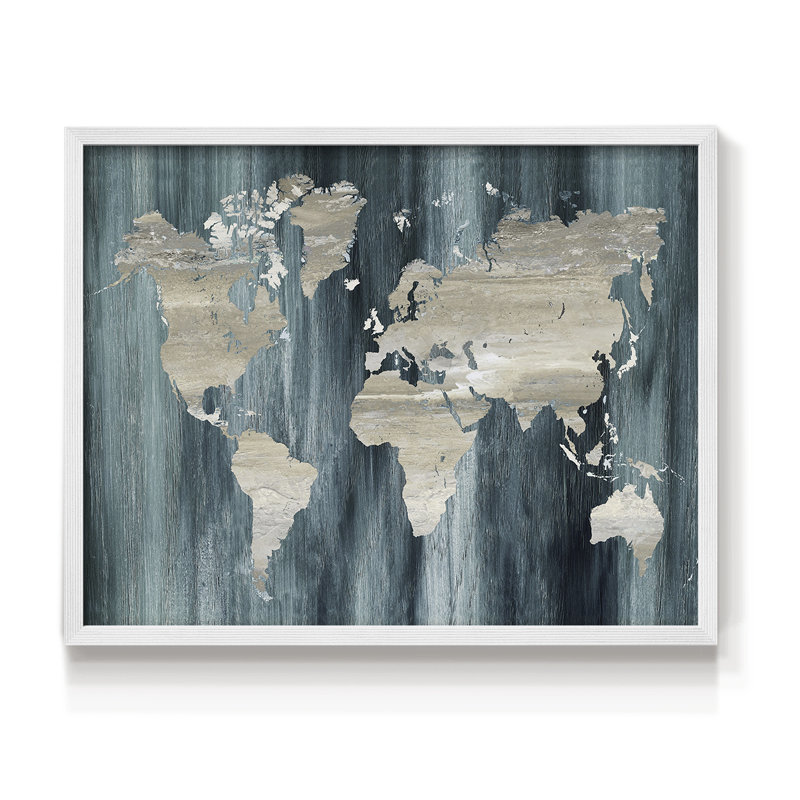 Carte du monde bleu marine - impression encadrée - réarmable, H 22 po x l 28 po, Blanc