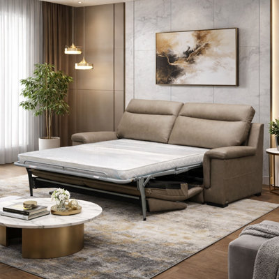 LussoCraft  87.5" Queen Size Top Grain Italian Leather Sleeper Sofa Bed with Memory Foam Mattress, Italian Leather Queen Size Sleeper Sofa Bed with Memory Foam Mattress for Livingroom