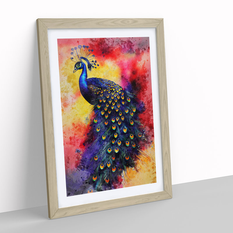 Exciting Peacock No.1 - Single Picture Frame Print, 64cm H x 46cm W x 2cm D, Oak Framed