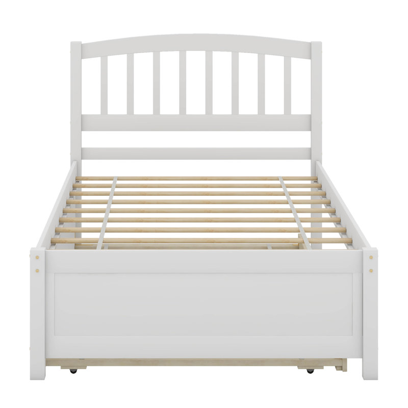 Twin Size Platform Bed Wood Bed Frame With Trundle, White