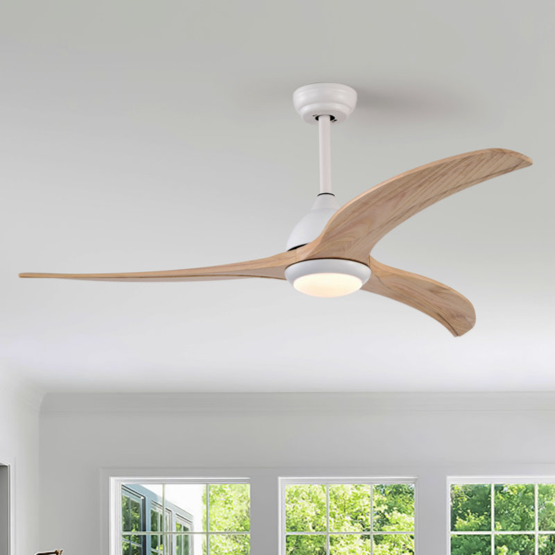 Ventilateur de plafond de 52 po, pales en bois massif avec éclairage avec télécommande, moteur réversible silencieux, 6 vitesses, 3 couleurs, pour salon de patio, chambre à coucher, intérieur