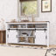 Buffet Farmhouse avec porte de grange coulissante et panneaux grillagés - Buffet de rangement ouvert-753097393