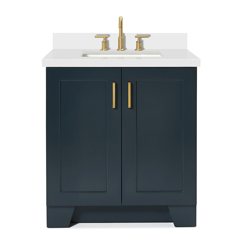 31 IN.  Single Bathroom Vanity, Rectangle, Midnight Blue, White Quartz