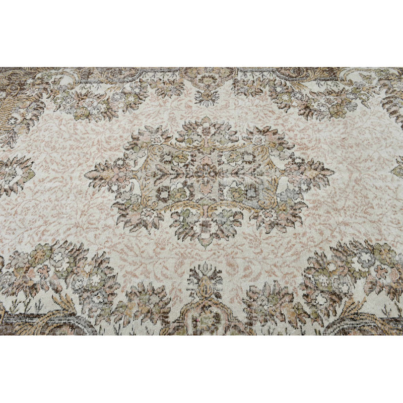 Grand tapis beige tissé à la main Oushak