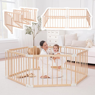 Foldable Solid Pine Wood Baby Playpen
