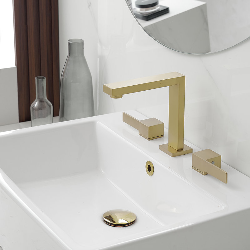 Widespread Single-handle Bathroom Faucet with Drain Assembly, Brushed Gold