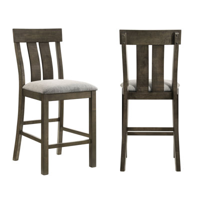 Chaises de salle à manger rembourrées à hauteur de comptoir de style contemporain avec finition en bois rustique et dossier à lattes brun pour les pièces de 2 pièces